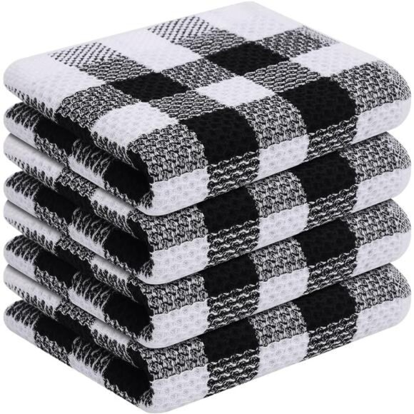 homing Buffalo Plaid Kitchen Towels Set, 4 Pack 100% Cotton Waffle Weave Dish - Picture 1 of 7